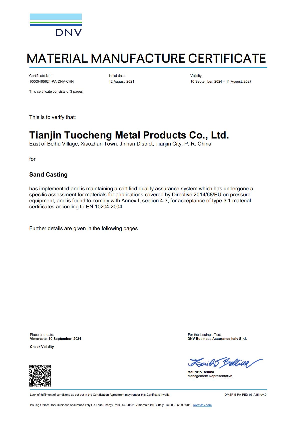 CE Mark PED Certificate