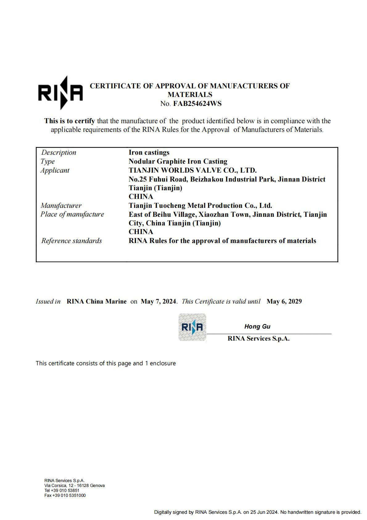 RINA Manufacturer Approval
