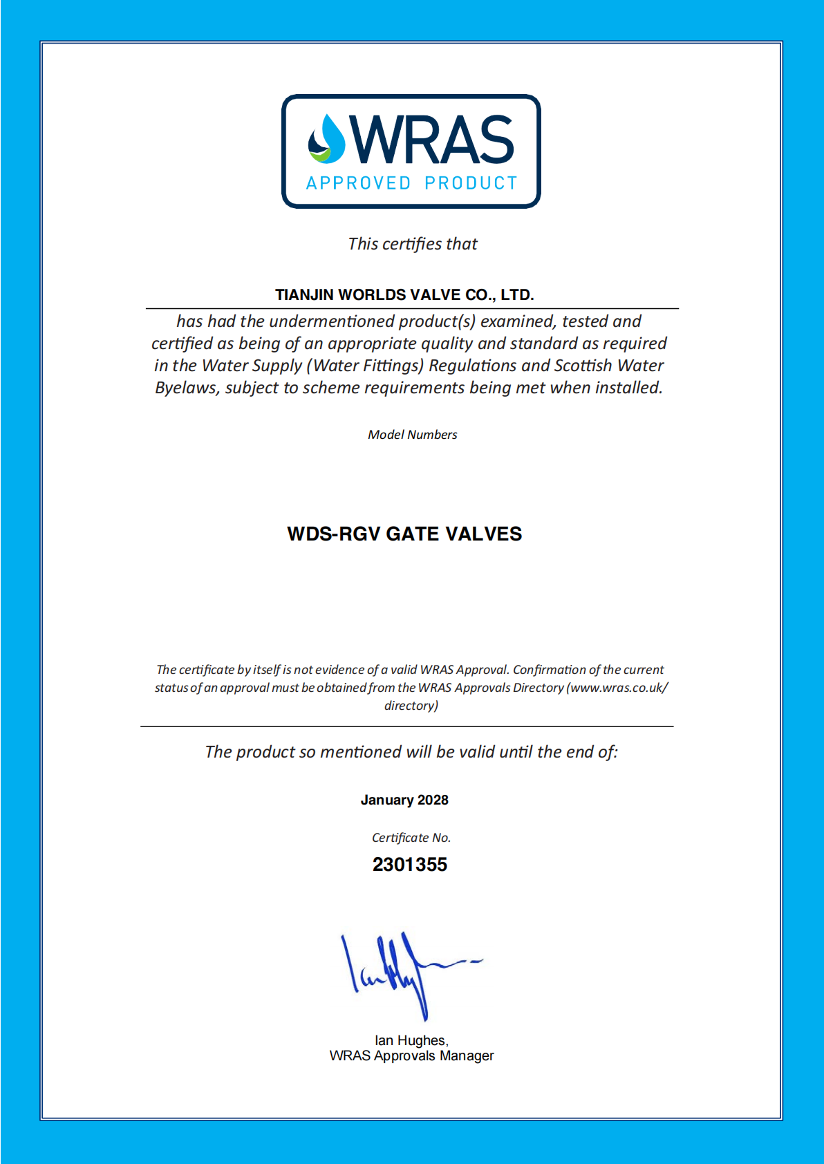 WRAS Certificate