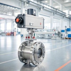 High-quality pneumatic butterfly valve with solenoid actuator in factory production environment