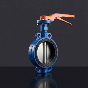 Wafer type butterfly valve with lever handle for pipeline flow control
