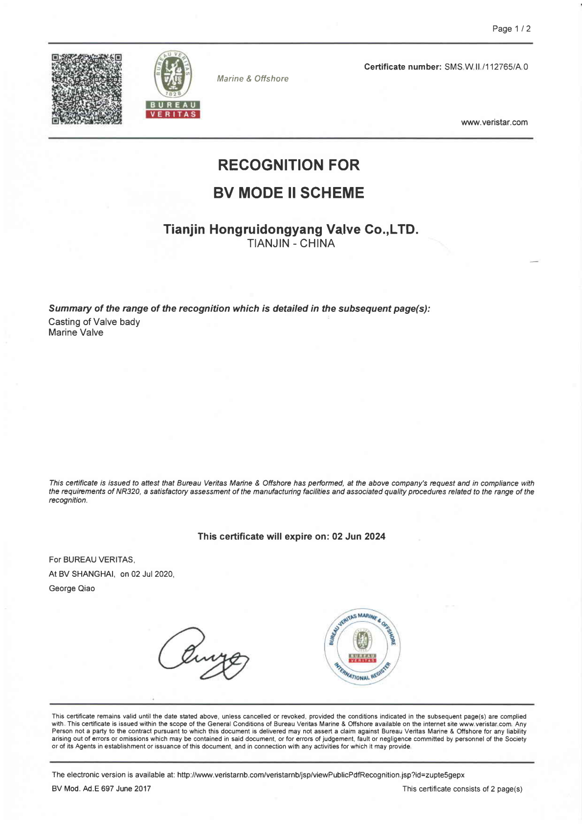 Bureau Veritas Certificate