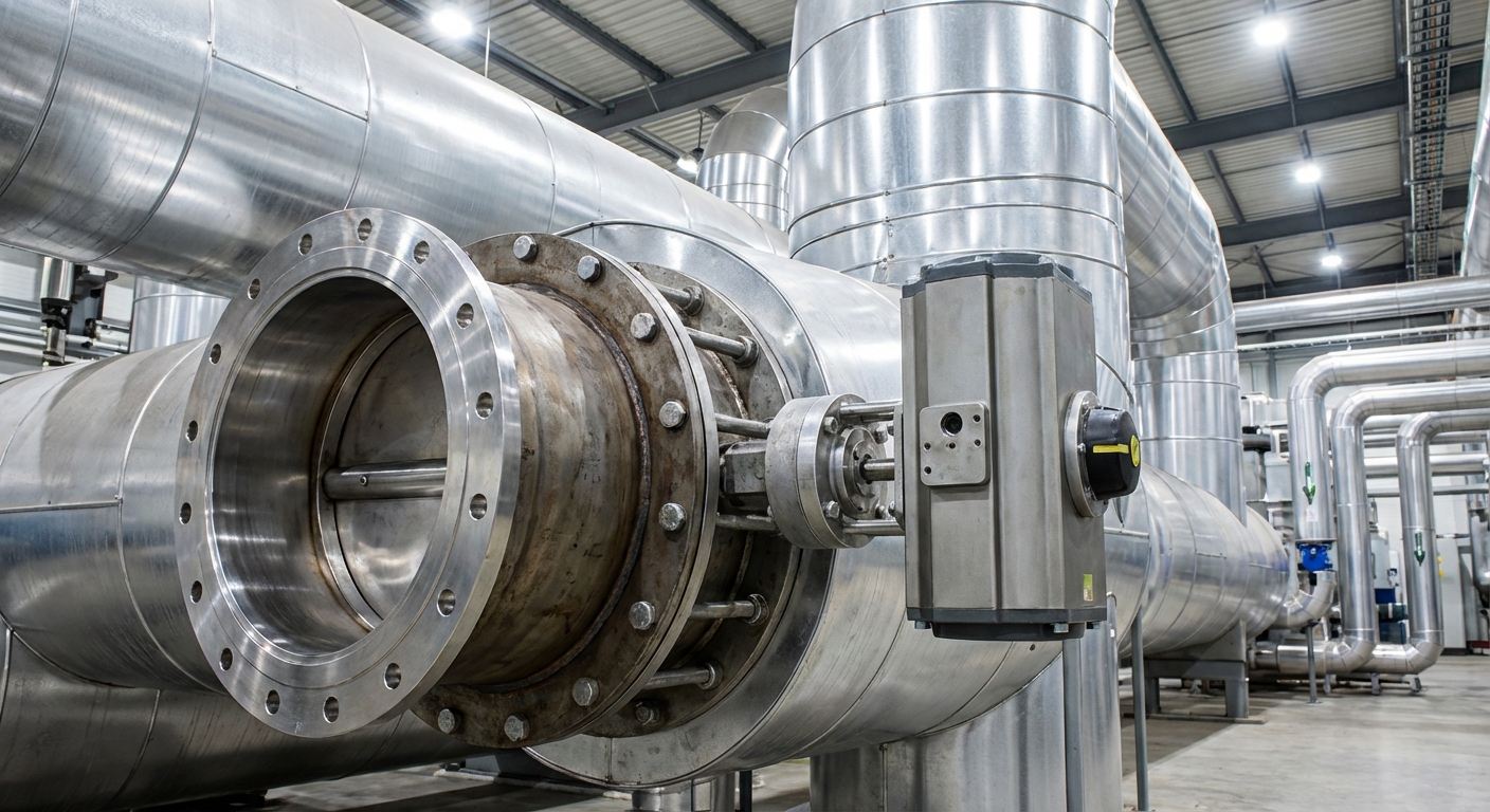 Large industrial ducting with automated control valve