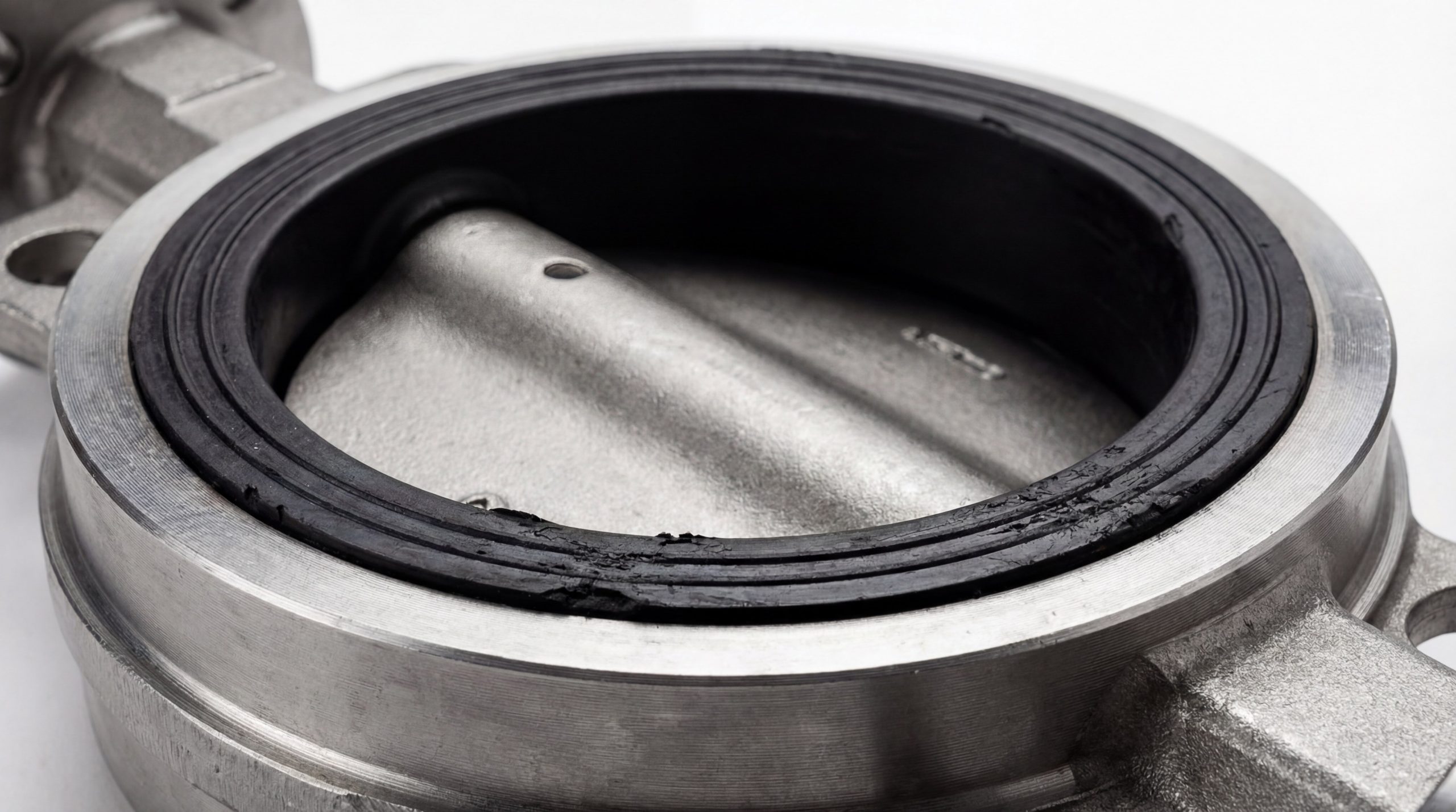 A precision-engineered butterfly valve showing the internal seat sealing surface