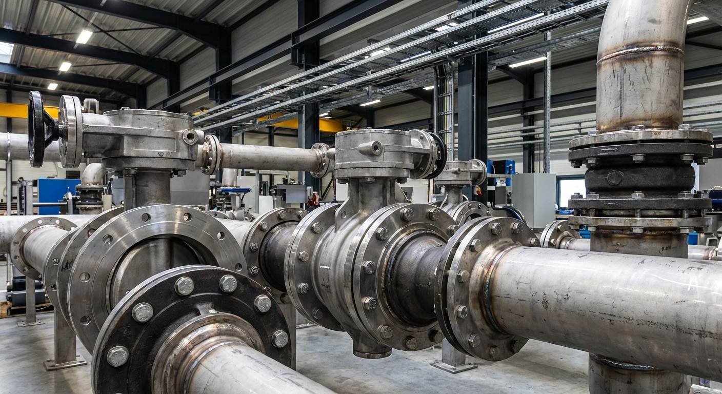 Industrial butterfly valves piping system