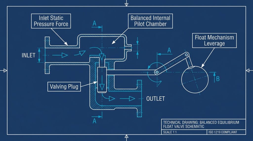Balanced Equilibrium Float Valve Technical Schematic