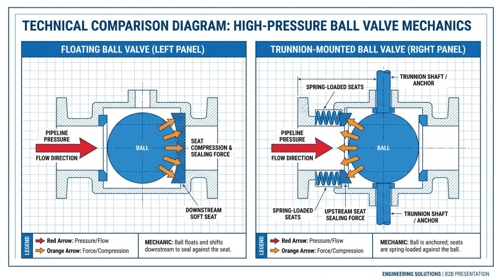 Cross-Section Mechanics Comparison Floating vs Trunnion-Mounted Ball Valves