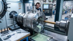 CNC machining of a stainless steel ball valve body seat pocket