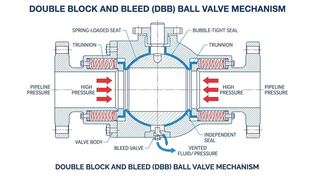 Double Block and Bleed (DBB) Ball Valve Mechanism