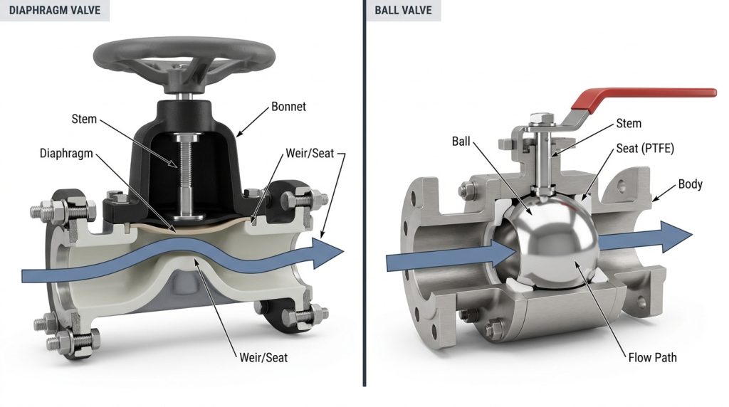Diaphragm valve vs ball valve comparison for industrial process lines