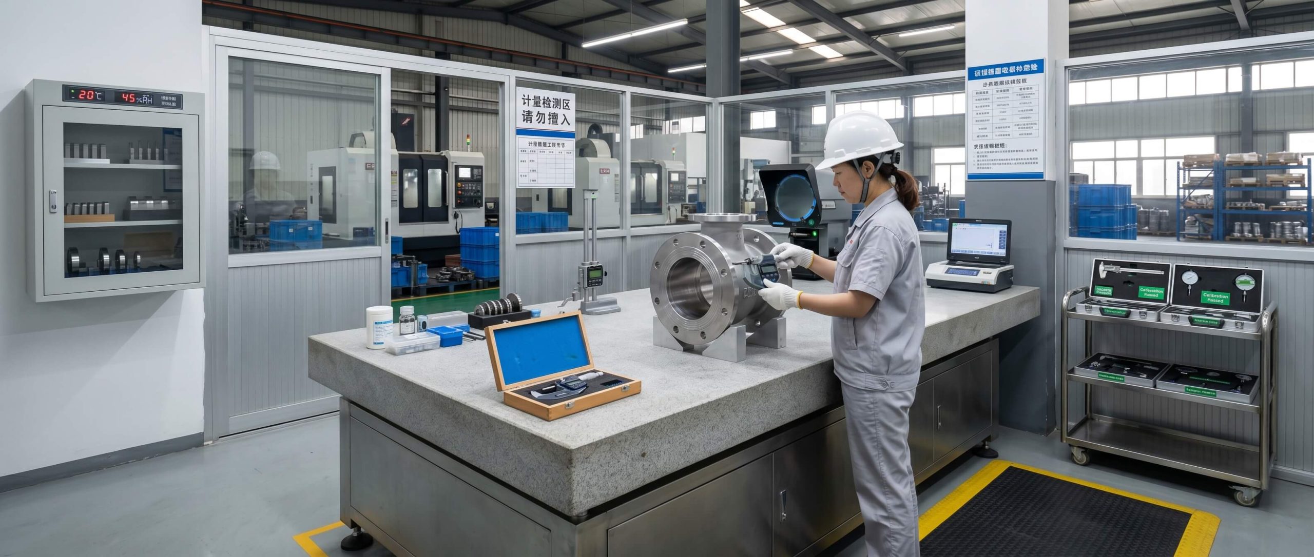 Precision digital micrometer measuring valve dimensions