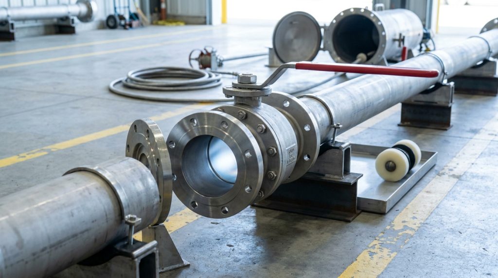 Full port ball valve prepared for pipeline cleaning access