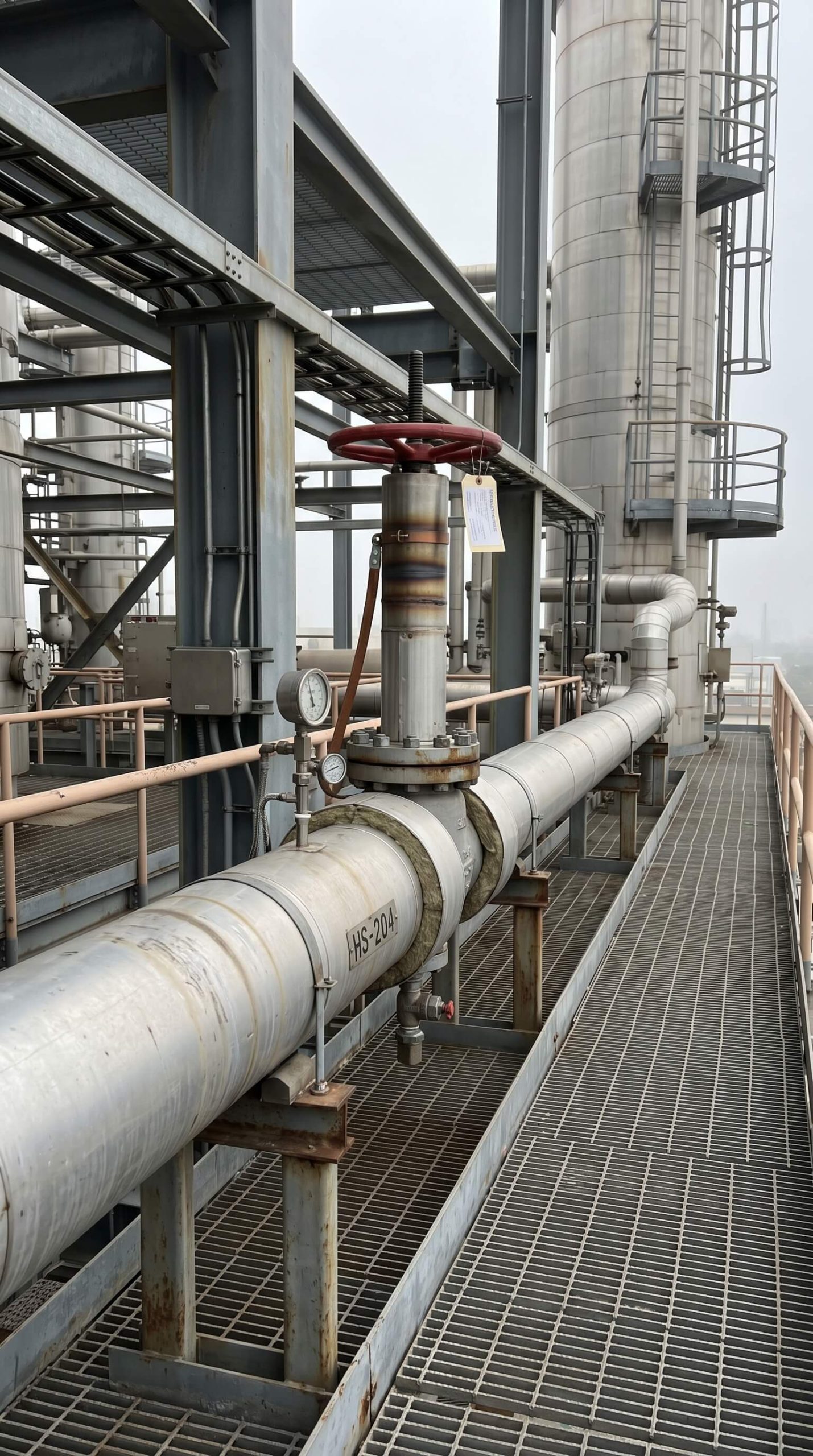 High temperature industrial processing equipment showing metal seated valves.