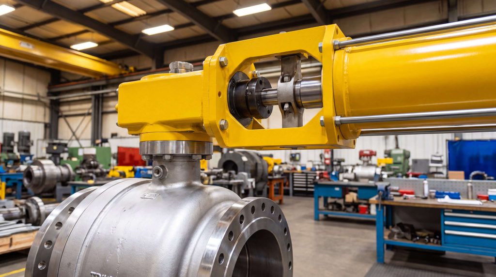 Industrial ball valve pneumatic actuator assembly