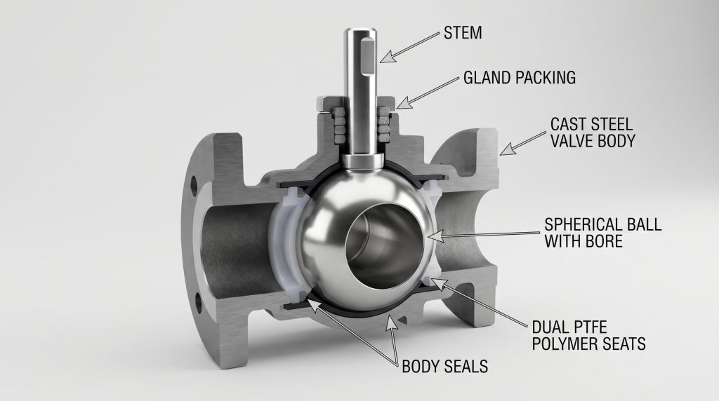 Industrial Ball Valve Cutaway Engineering Render