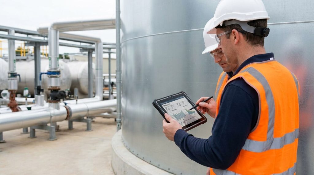 Industrial Piping Engineers Reviewing Pipeline Specifications