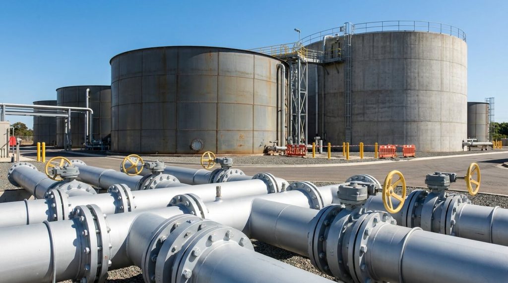 Municipal Water Storage Facility with Steel Reservoirs and Piping Infrastructure