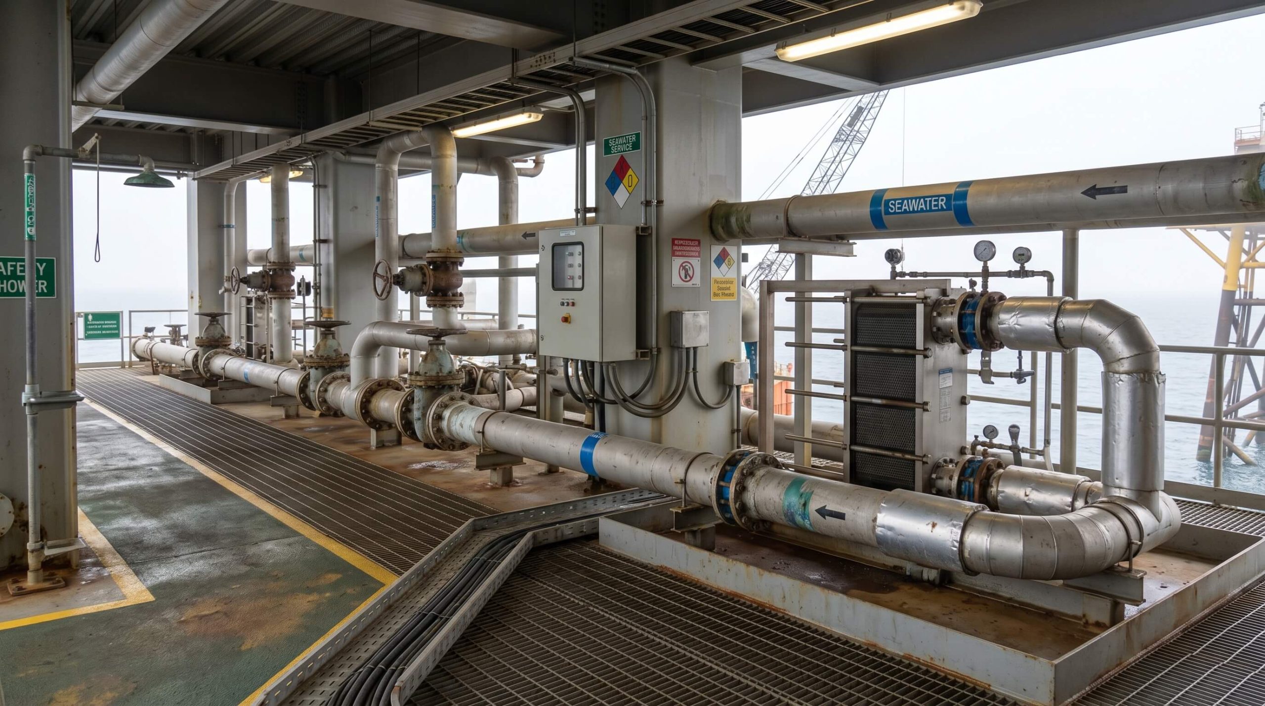 Industrial piping system in an offshore facility