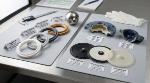 Valve seat and diaphragm material samples for temperature and chemical review