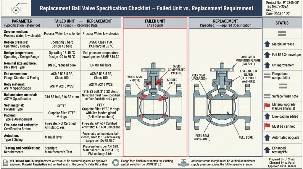 Replacement ball valve specification checklist for industrial piping