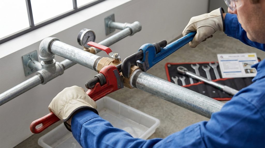 Two wrench method for removing a threaded industrial ball valve