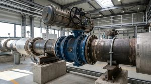 24 butterfly valve installed in a large industrial piping system with actuator assembly in a process plant flow control environment