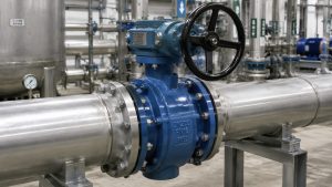 butterfly valve gearbox installed on an industrial pipeline system with a handwheel operator in a controlled fluid handling environment