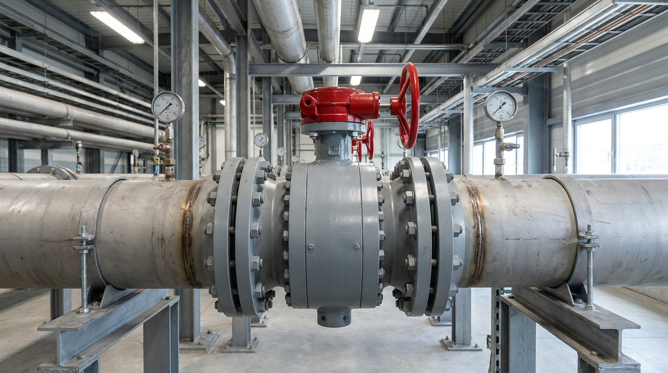 Industrial piping system showing butterfly valve uses for compact flow isolation and control in a large utility line