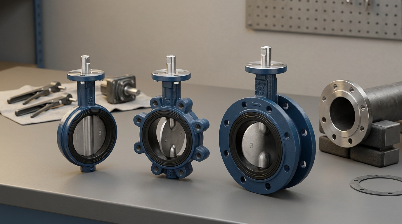 Industrial butterfly valve characteristics comparison with lug-style and wafer-style butterfly valves on a piping installation