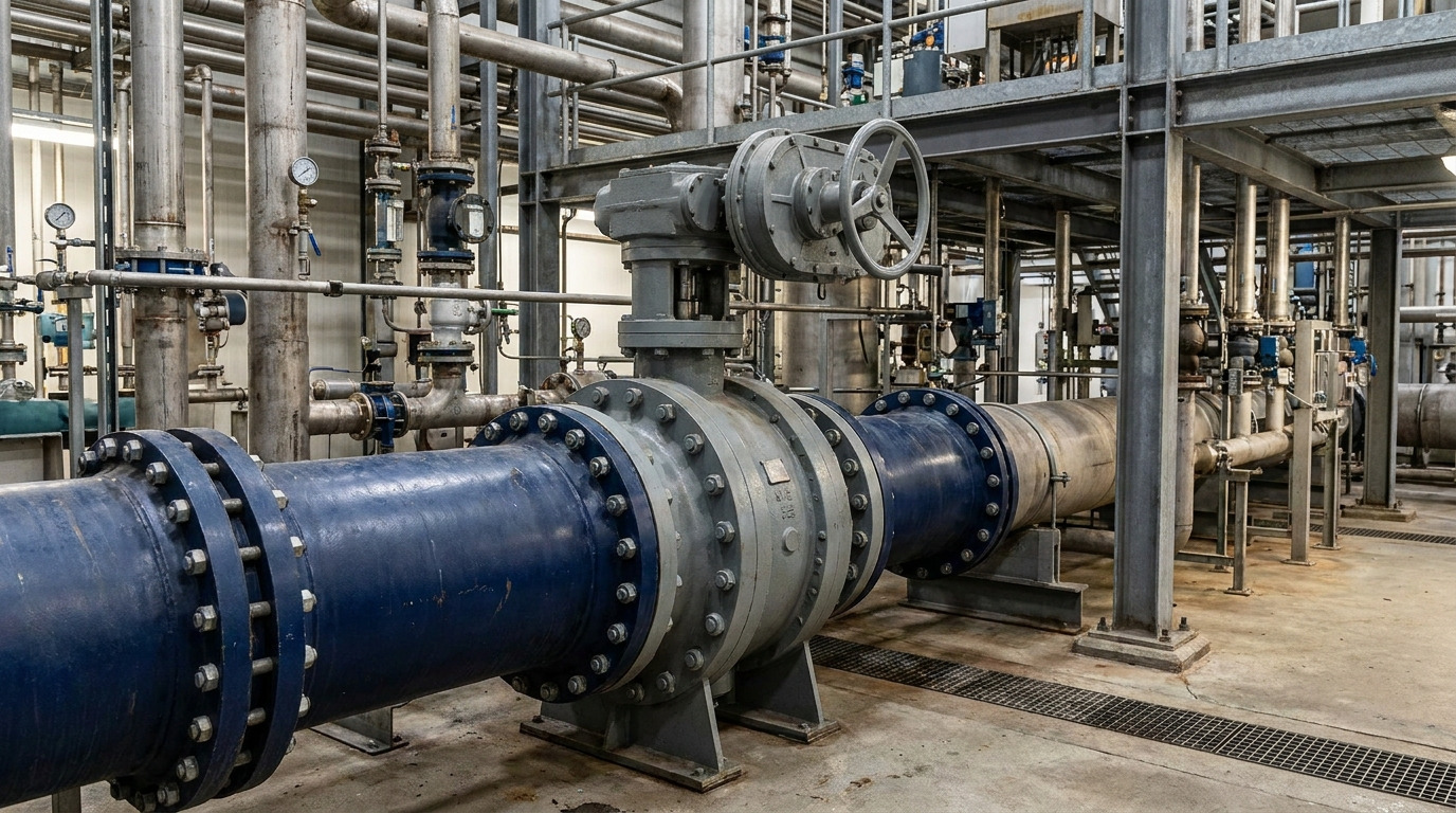 Lug body butterfly valve used in an industrial pipeline system for reliable flow isolation and maintenance operations, showing a realistic valve installation environment with connected pipes and engineering equipment.