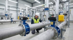 Wafer valve vs butterfly valve selection showing industrial pipeline butterfly valves installed in a real fluid control system environment