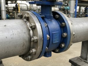 Class 300 butterfly valve bolt chart with a butterfly valve flange connection, fastening components, and industrial piping assembly for selecting compatible bolting dimensions