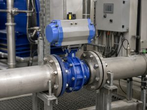 butterfly valve flow characteristics analysis in an industrial piping control system with an automated butterfly valve installed in a process environment
