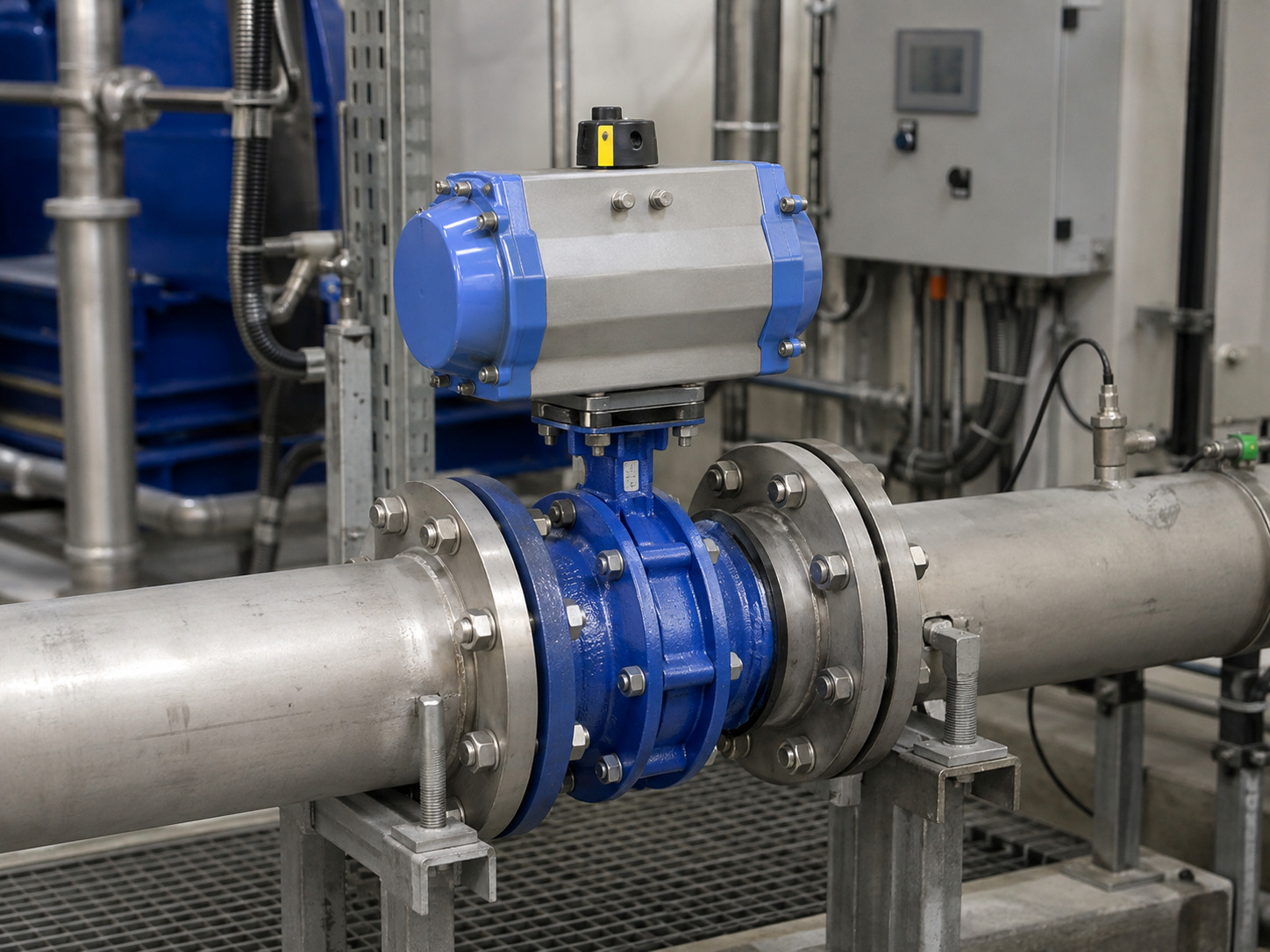 butterfly valve flow characteristics analysis in an industrial piping control system with an automated butterfly valve installed in a process environment