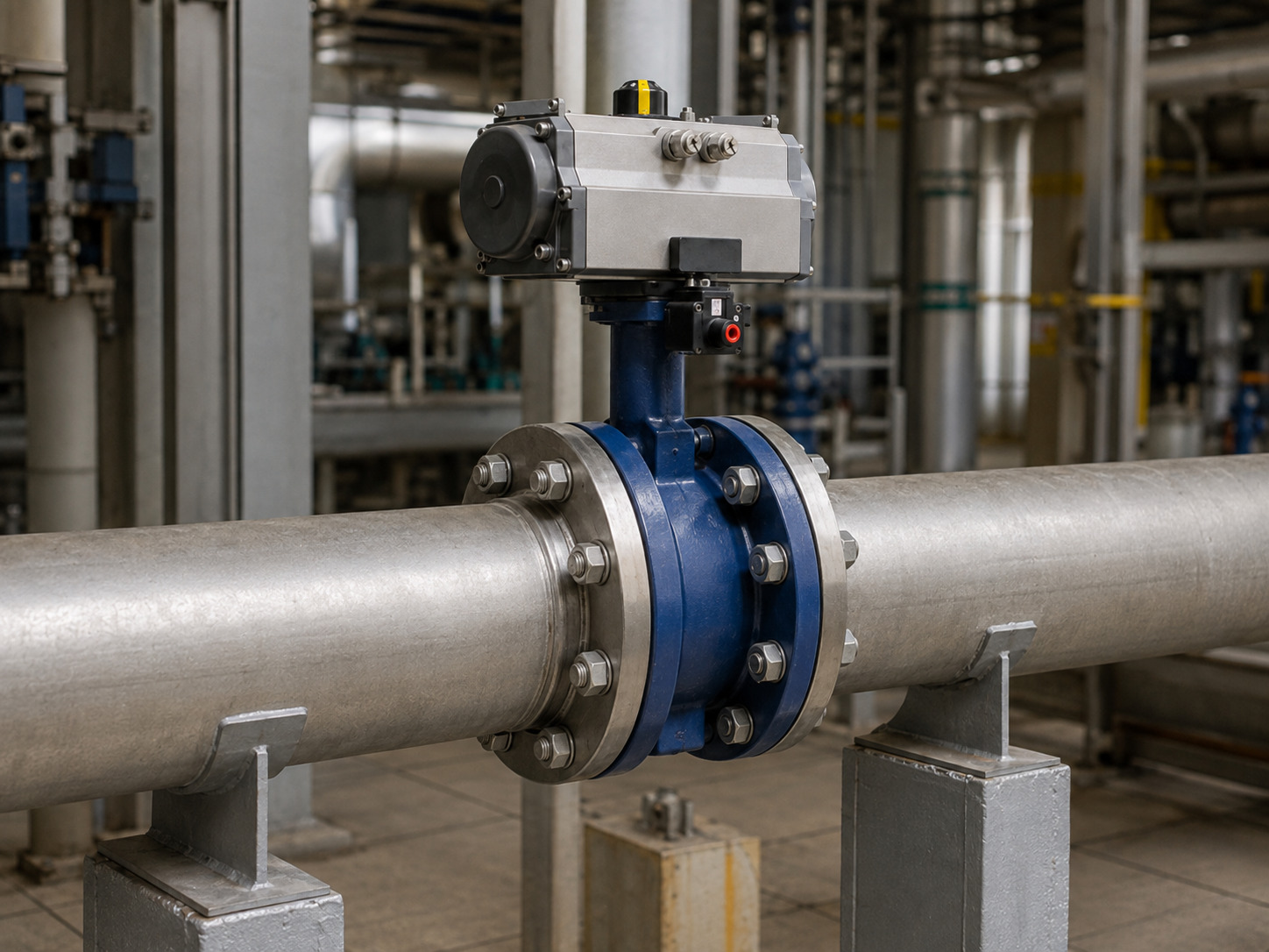 Butterfly valve flow curve shown with an industrial butterfly valve installed in a process pipeline control environment, highlighting valve operation and flow control analysis.