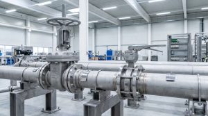 Gate vs Butterfly Valve comparison in an industrial pipeline environment showing a gate valve and a butterfly valve installed in realistic process line settings for valve selection evaluation.
