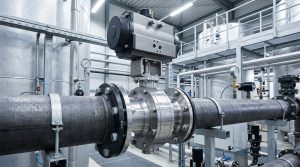 High performance butterfly valve vs butterfly valve comparison in an industrial pipeline environment showing a butterfly valve installation with connected piping and operating equipment in a process facility.
