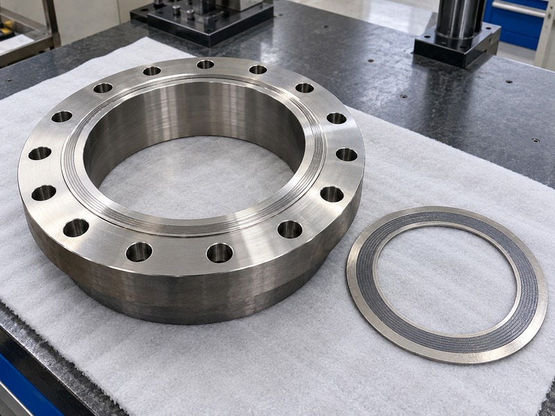 Flanged fitting bore and gasket prepared for an interface check