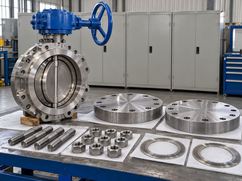 Offline blind flanges and fastening hardware prepared for inspection