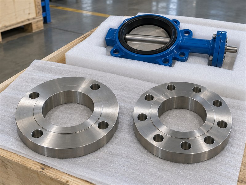 Separate mating flanges for an API JIS EN593 butterfly valve fit review