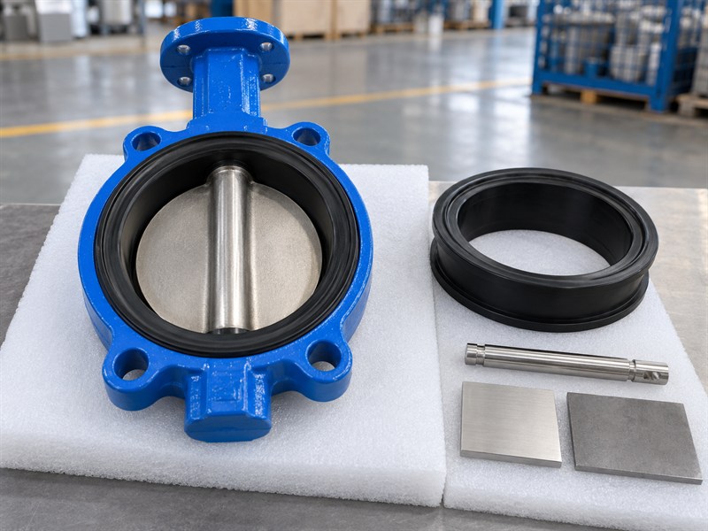 Material and seat samples for an API JIS EN593 butterfly valve