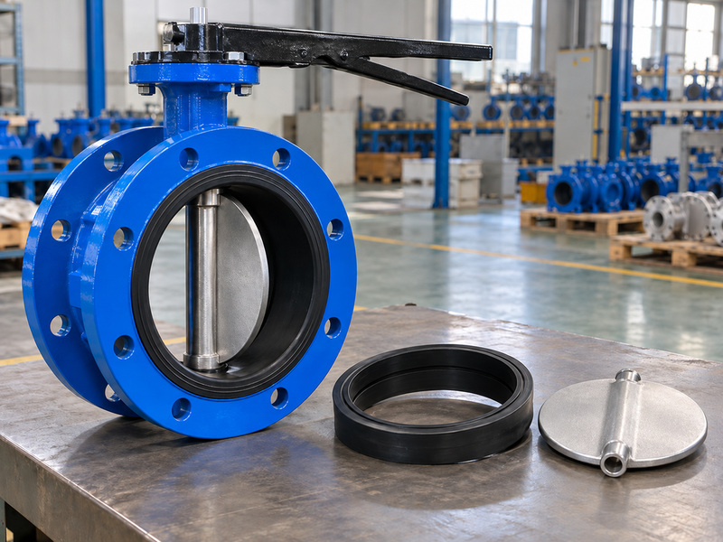 Illustrative component review for awwa cast iron butterfly valves with a complete sample, separate seat and disc.