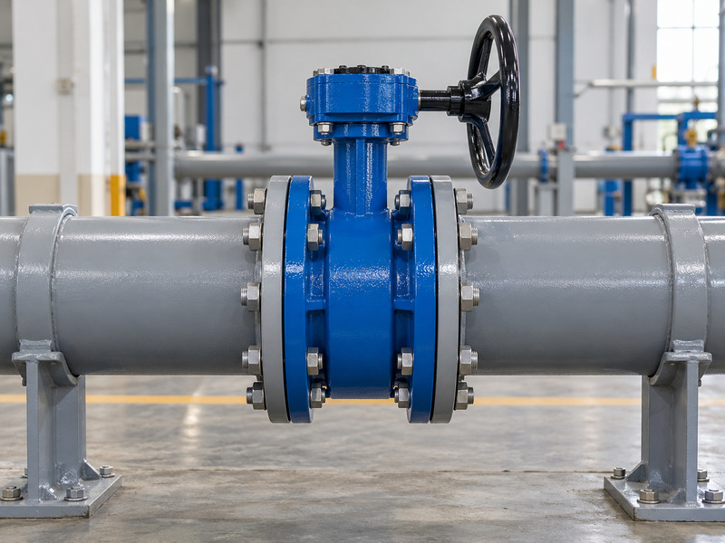 Illustrative installation review for awwa cast iron butterfly valves with coaxial flanges and independently supported pipe sections.