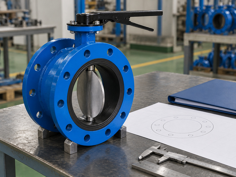 Illustrative configuration review for awwa cast iron butterfly valves with a complete sample and an unmarked flange outline.