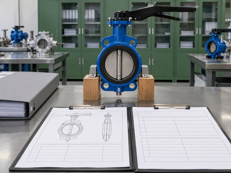butterfly valve abbreviation: illustrative blank controlled valve schedule folders with a supported valve on a document review table