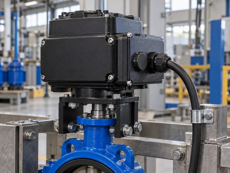 butterfly valve actuator orientation: illustrative closed actuator cover, blanking plug and independently supported cable entry