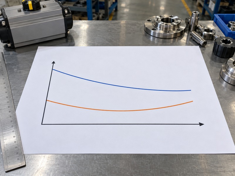 butterfly valve actuator parts - schematic torque comparison chart without sizing values