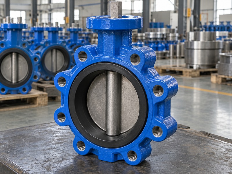 Peripheral lug bosses around an assembled butterfly valve