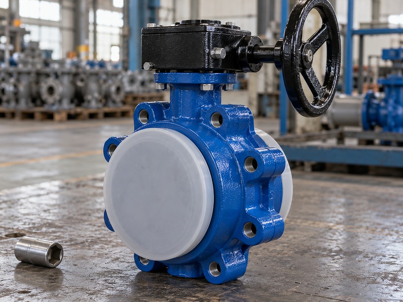 Gear-operated lug valve with a separate socket on the bench