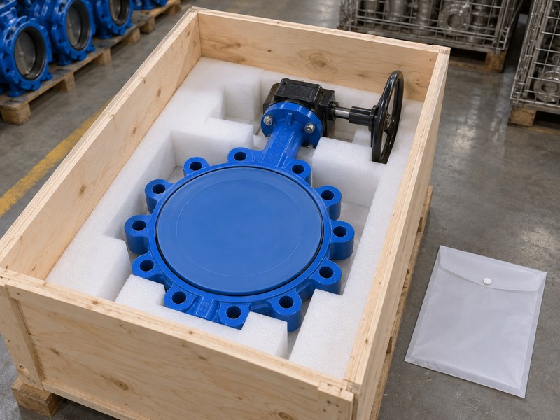 butterfly valve company news: protected lug butterfly valve packed in a wooden crate
